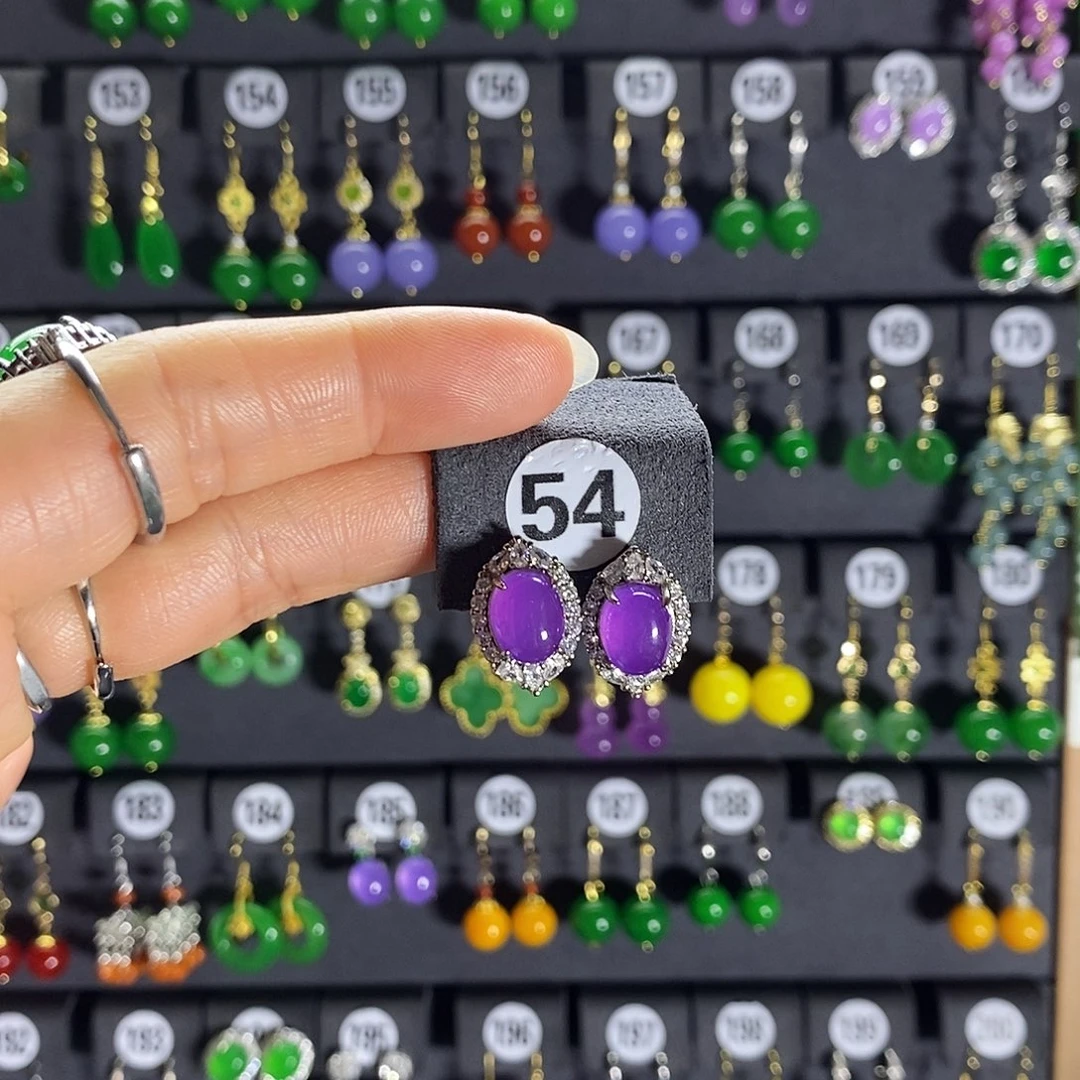 银S925镶嵌翡翠耳饰54