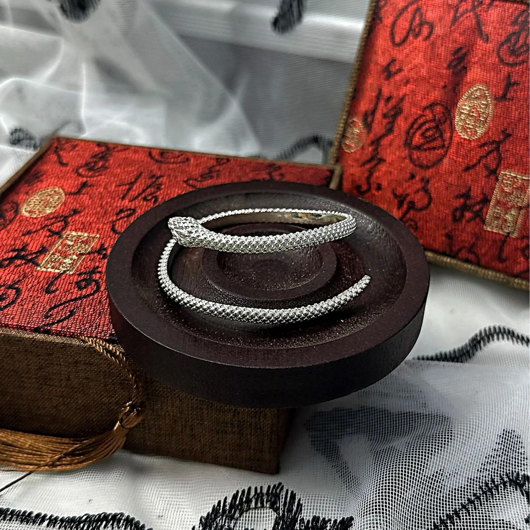 足银手镯 999.9 16g【S163】 开口蛇手镯经典百搭手工时尚复古