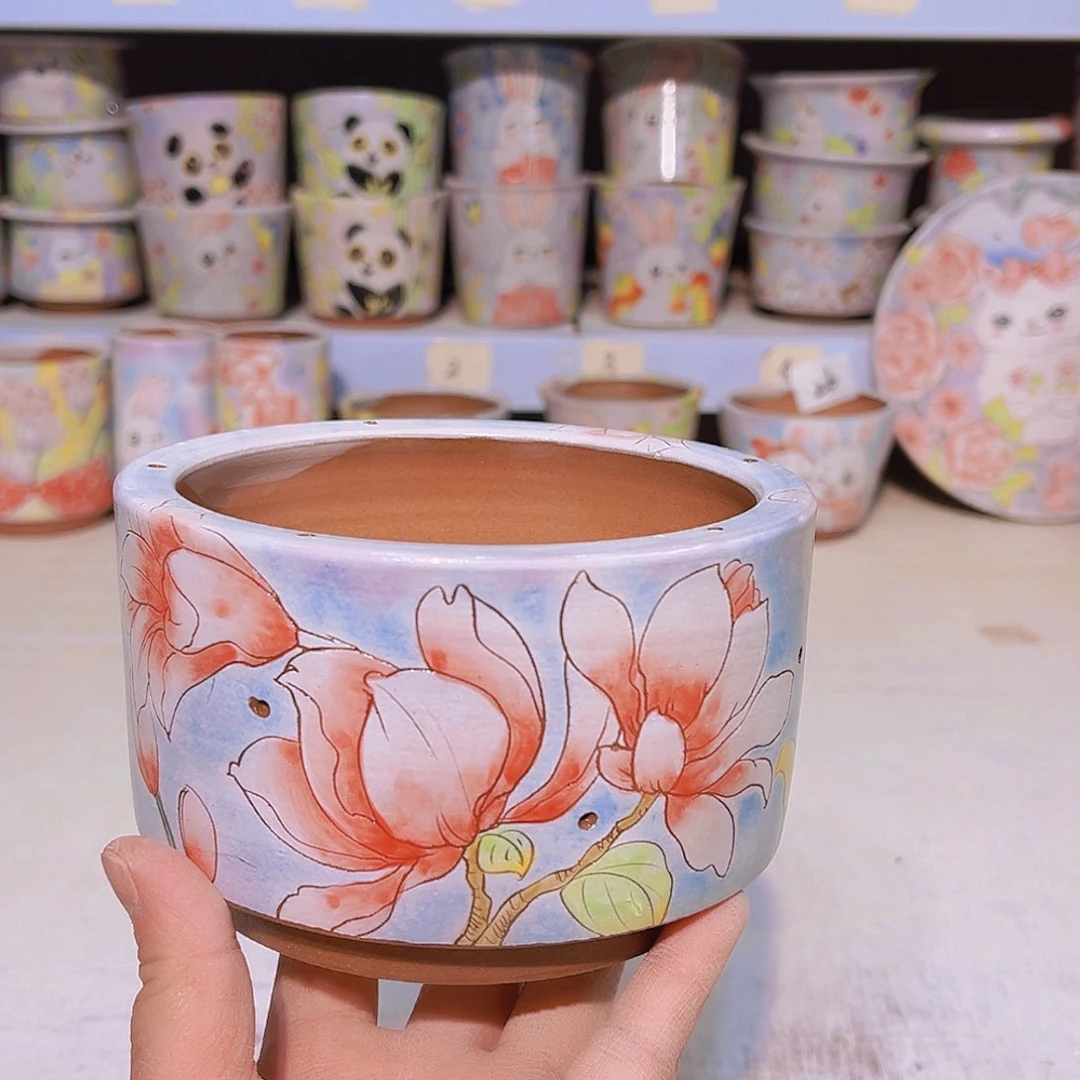 多肉植物手绘粗陶景德镇瑕疵38懒*子