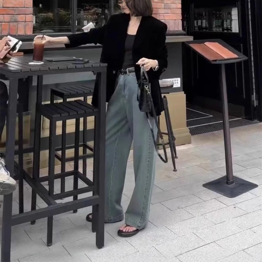 24997新款时尚百搭宽松西服外套休闲牛仔裤显瘦女装两件套套装