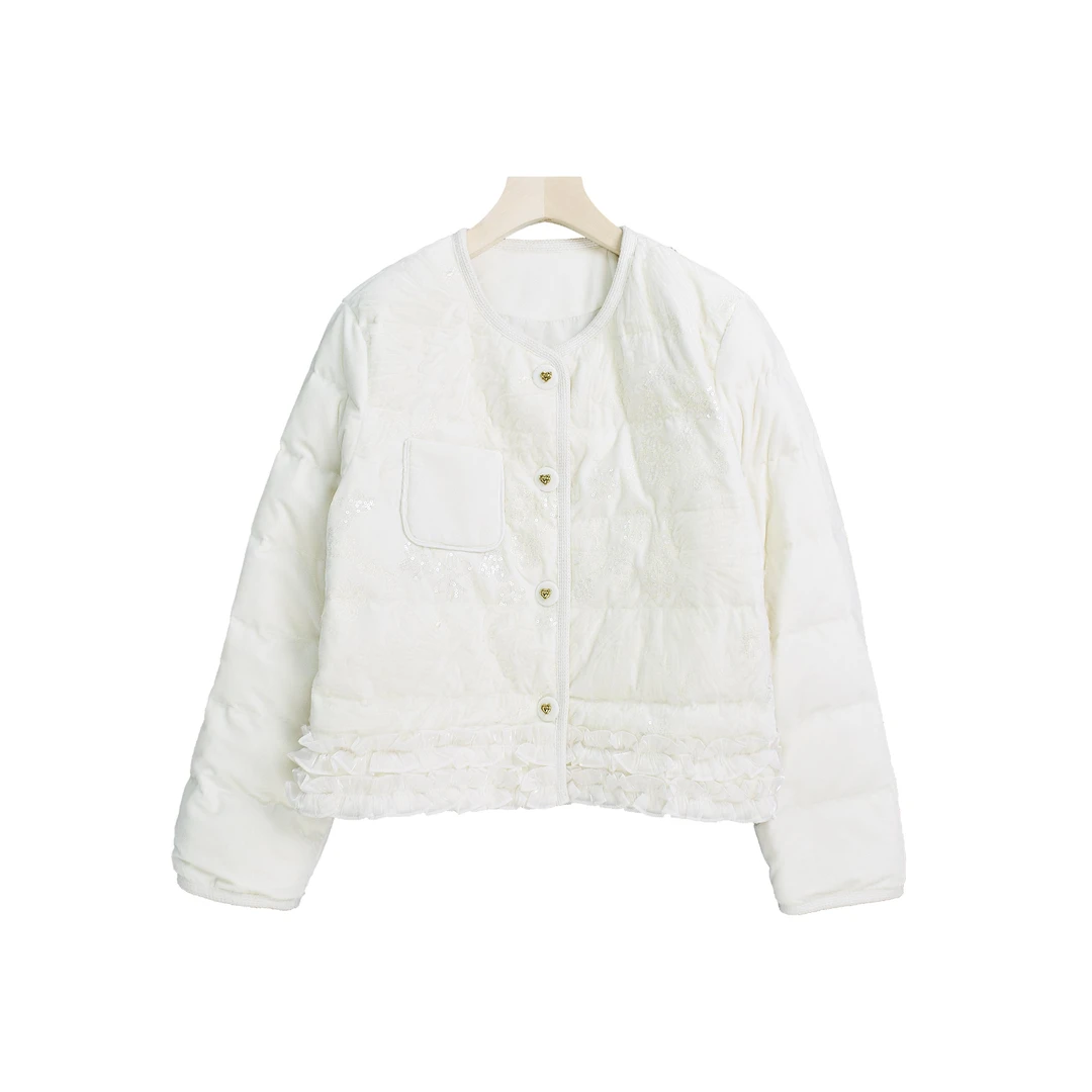 【越越】花漾璀璨~重工刺绣亮片纽扣式羽绒服-Y13873