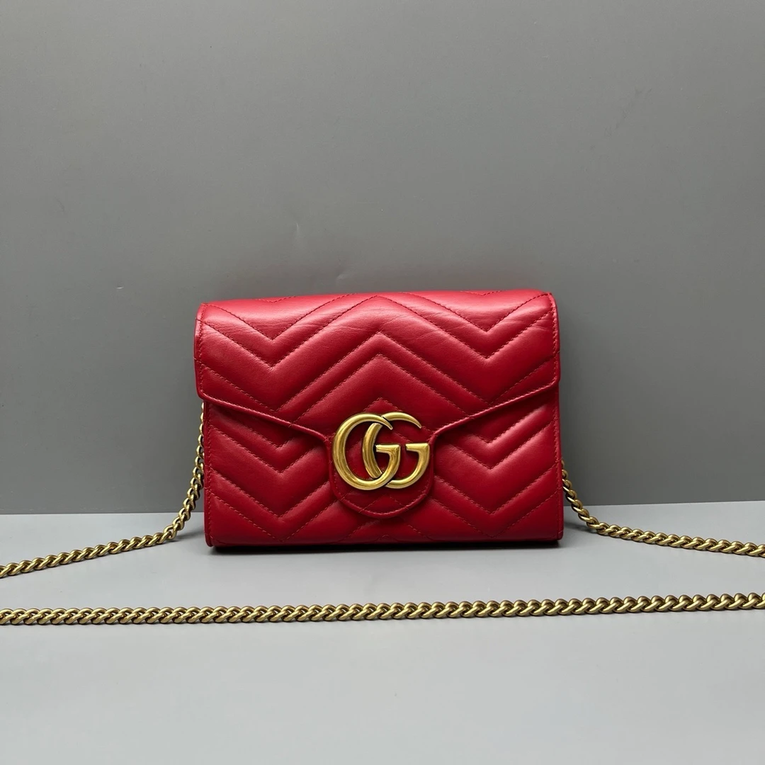 95新 GUCCI/古驰 红金marmont woc链条包 尺寸20*14 SV15119