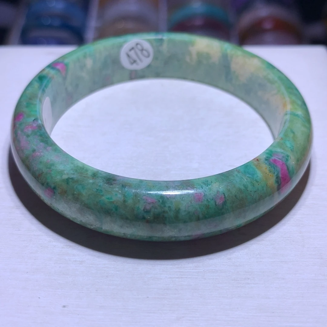 水晶银S925镶嵌手镯红绿宝59.5圈478