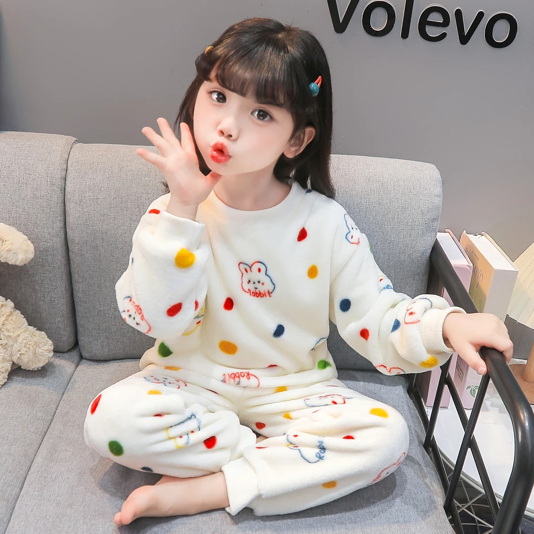 女童秋冬珊瑚绒睡衣宝宝冬装保暖套装小女孩幼儿法兰绒家居服加厚
