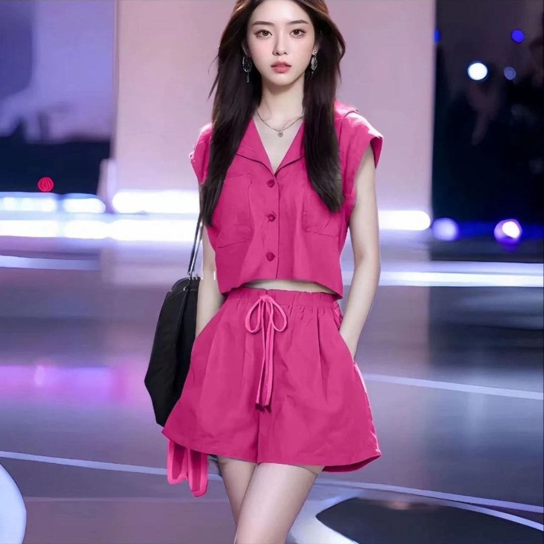 2025夏季新款盐系小香风时尚套装女显瘦显高上衣小个子短裤两件套