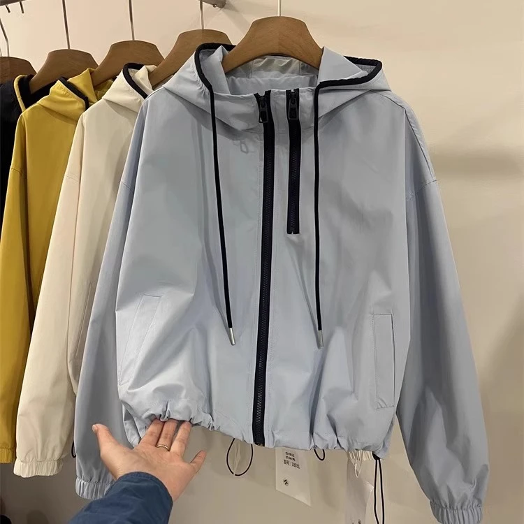 青少年防晒衣休闲小个子2025设计时尚下摆韩版双拉链连帽百搭抽绳