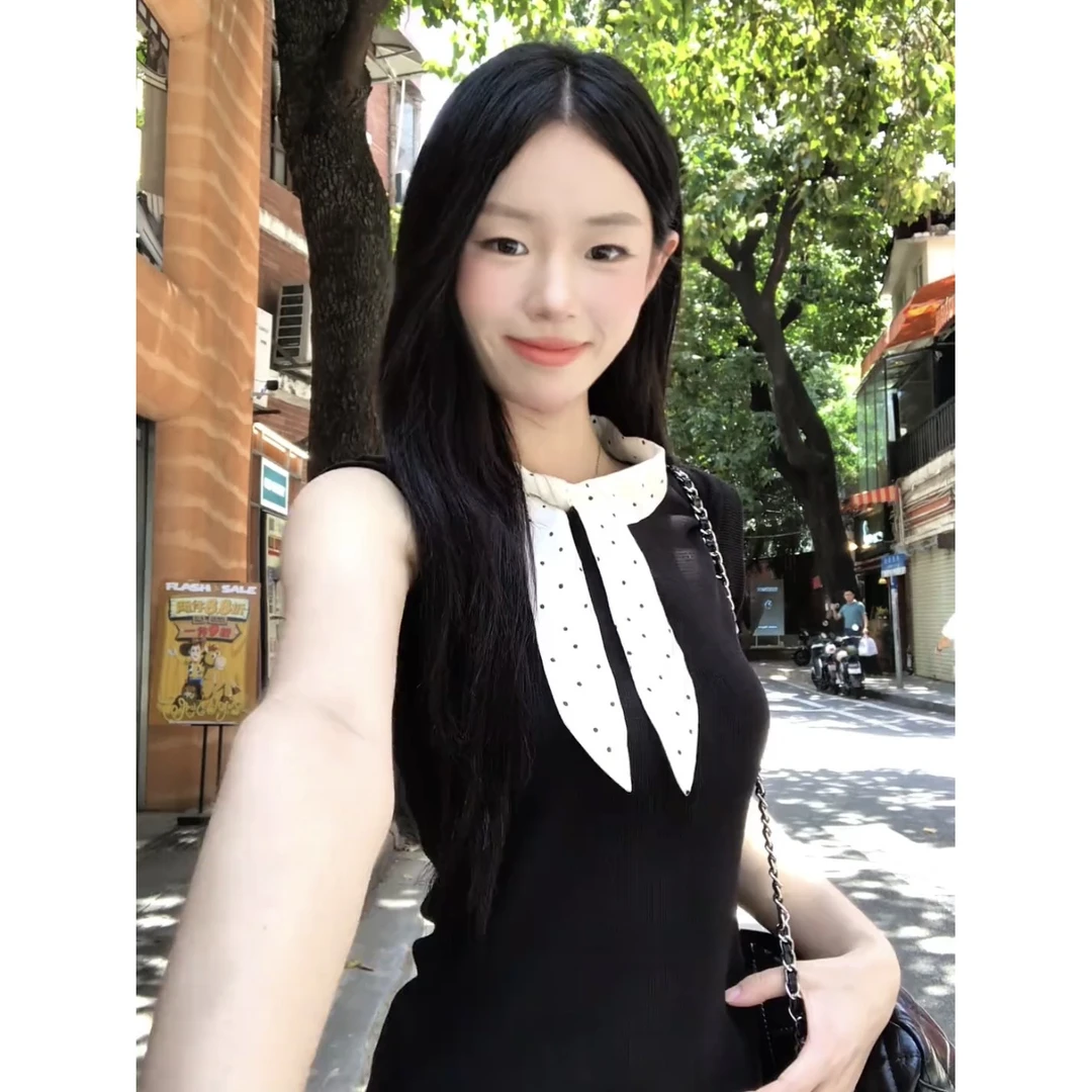 韩系千金感穿搭蝴蝶结无袖背心女夏季纯欲风修身显瘦别致绝美上衣