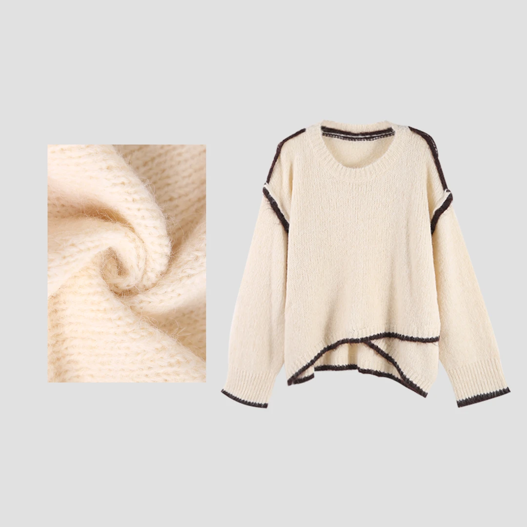 陈啾啾圆领套头宽松不规则毛衣女 HBZK641138 nnassa