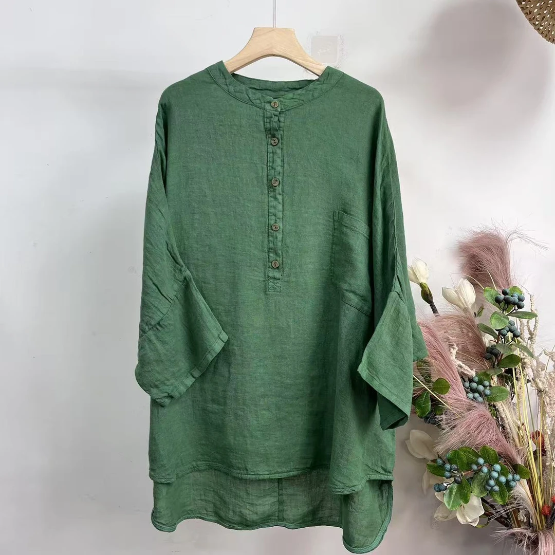 花璟与麻原创设计款立领半开襟小衫（衣长76-86胸围不限）