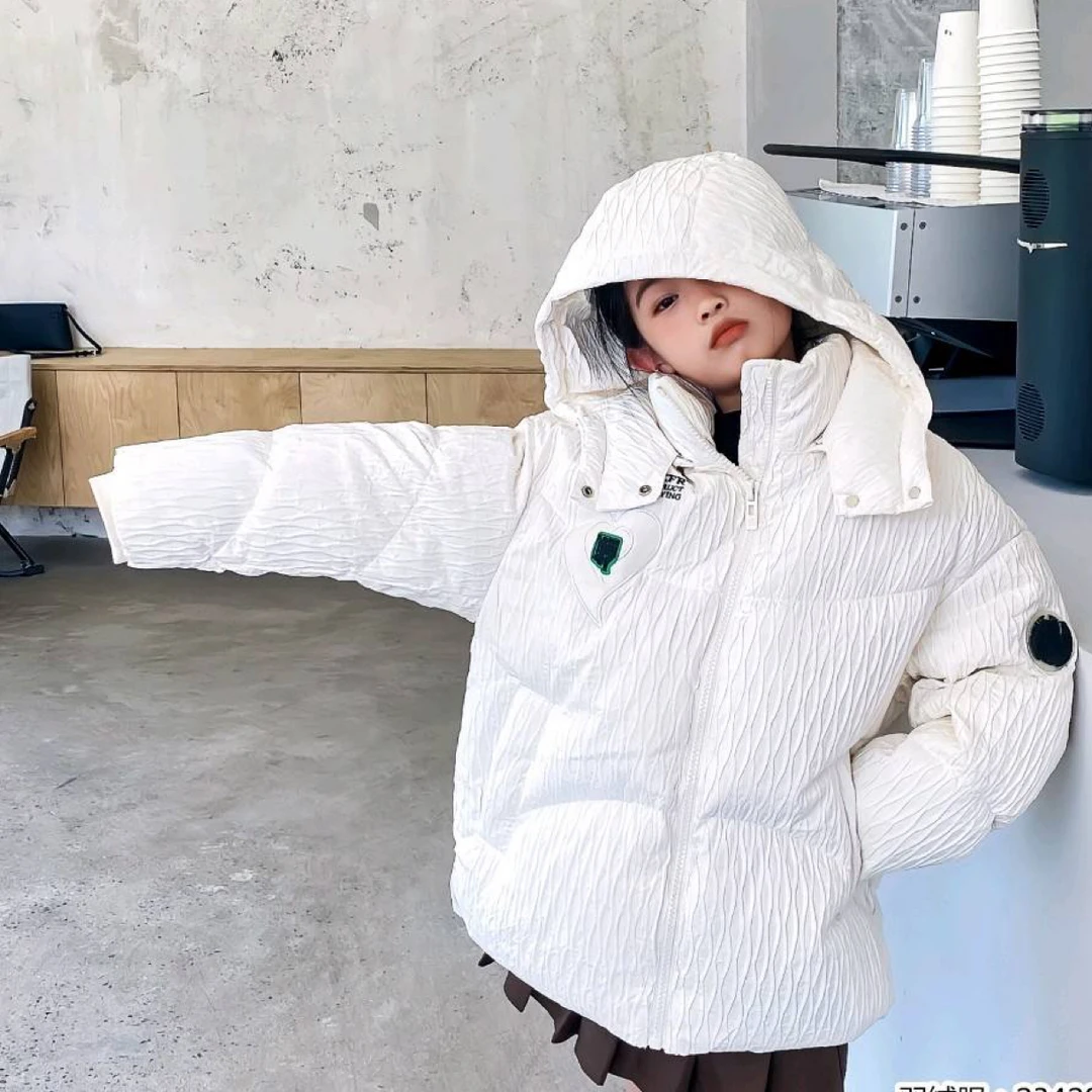 暖家 2215款D区白色不规则带帽羽绒服