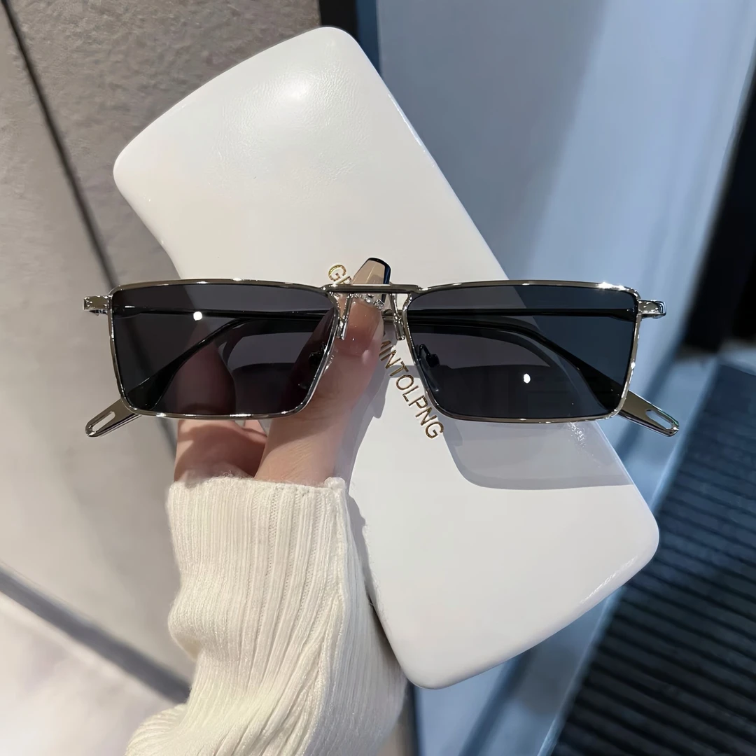 新款朋克风平直方框金属墨镜男通用痞帅网红蹦迪社会太阳眼镜女潮