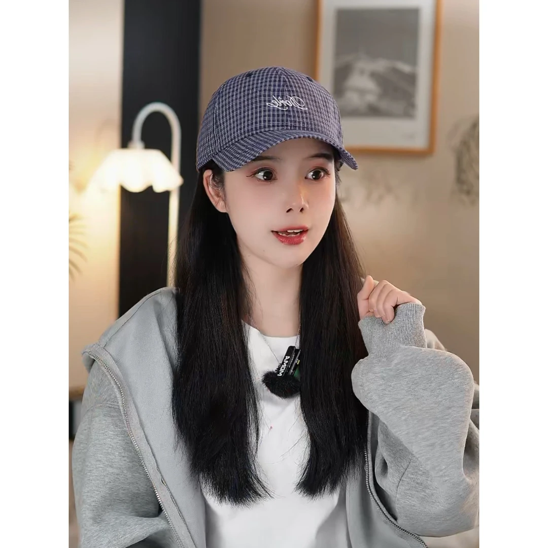 春夏季薄款格纹鸭舌帽子男女韩版刺绣潮字母时尚百搭显脸小棒球帽