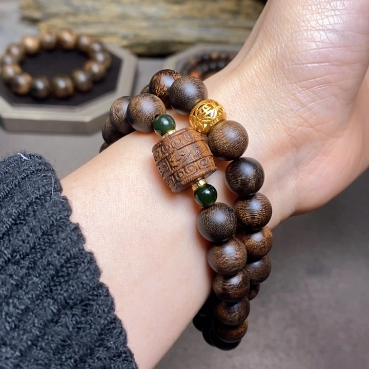 沉香手串越南富森红土瘤疤红油 1.0➕芽庄白棋楠沉香木雕