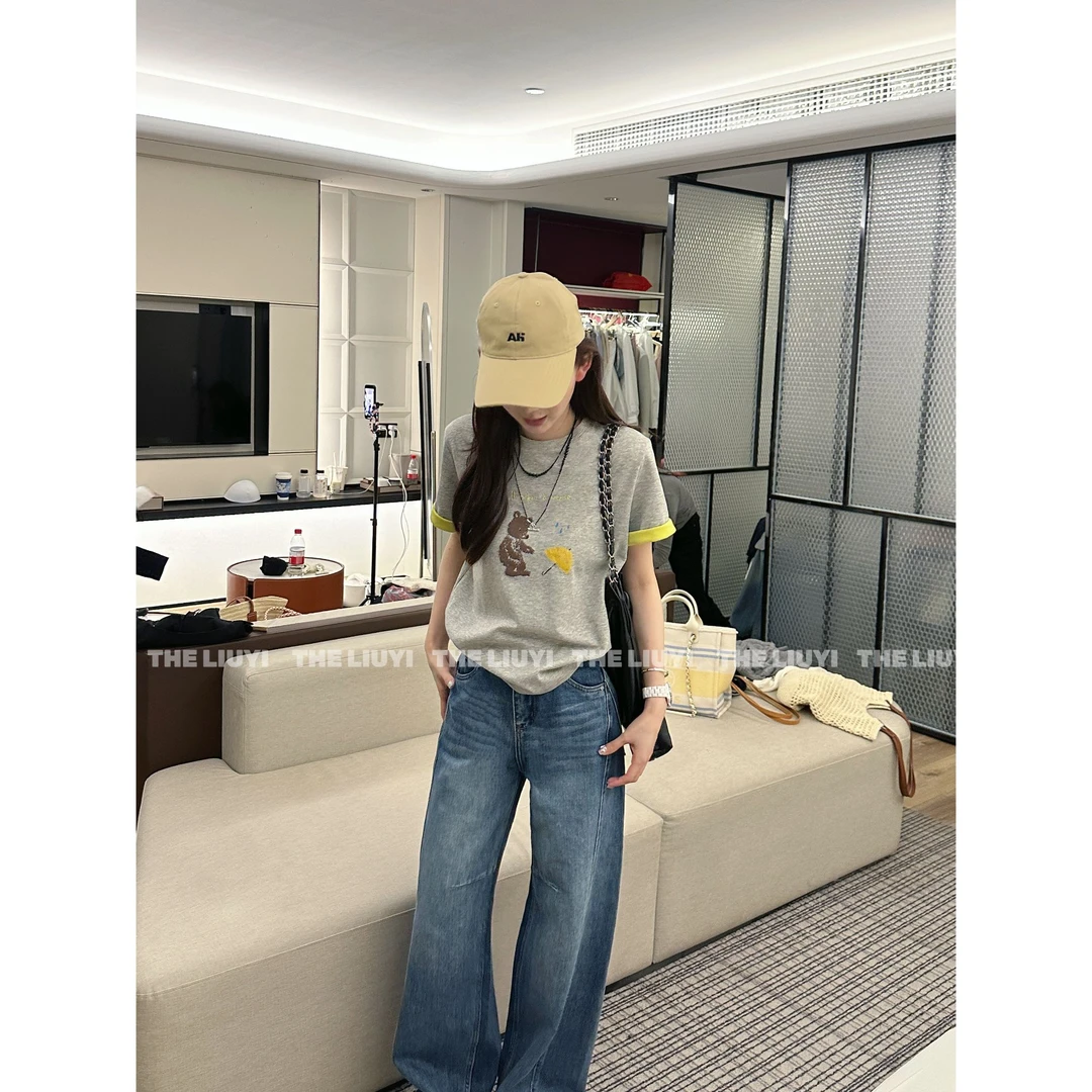 【LIUYI】撞色小熊~春夏撞色圆领T恤上衣53029