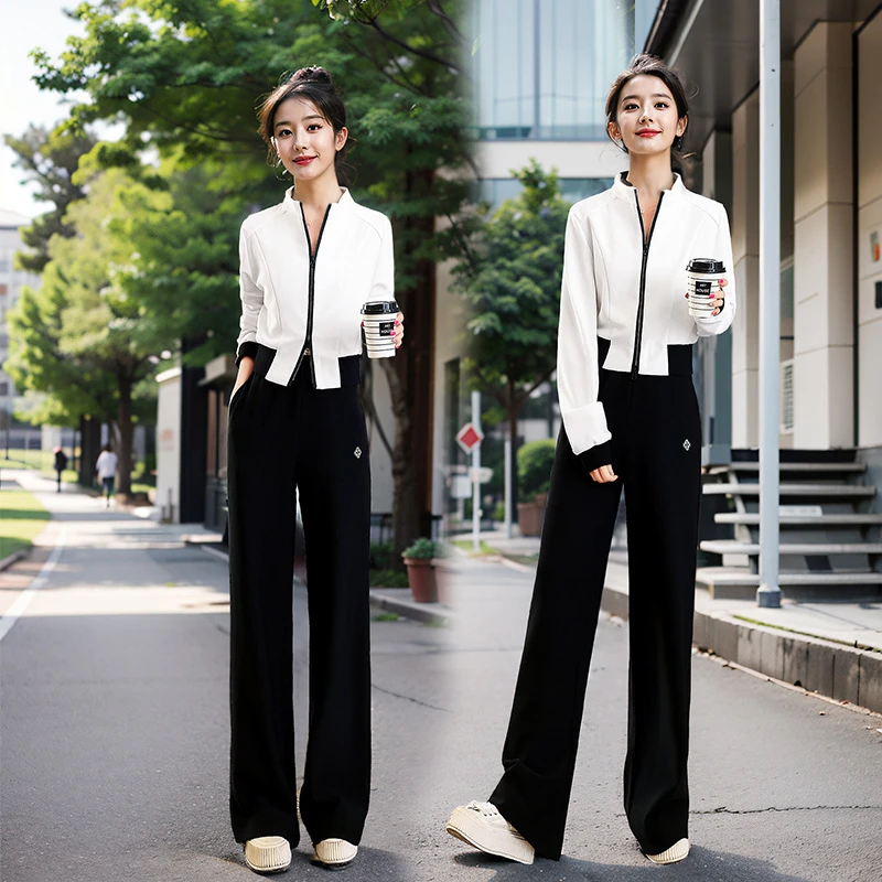 2025春季简约大方拼接撞色修身显瘦休闲两件套套装
