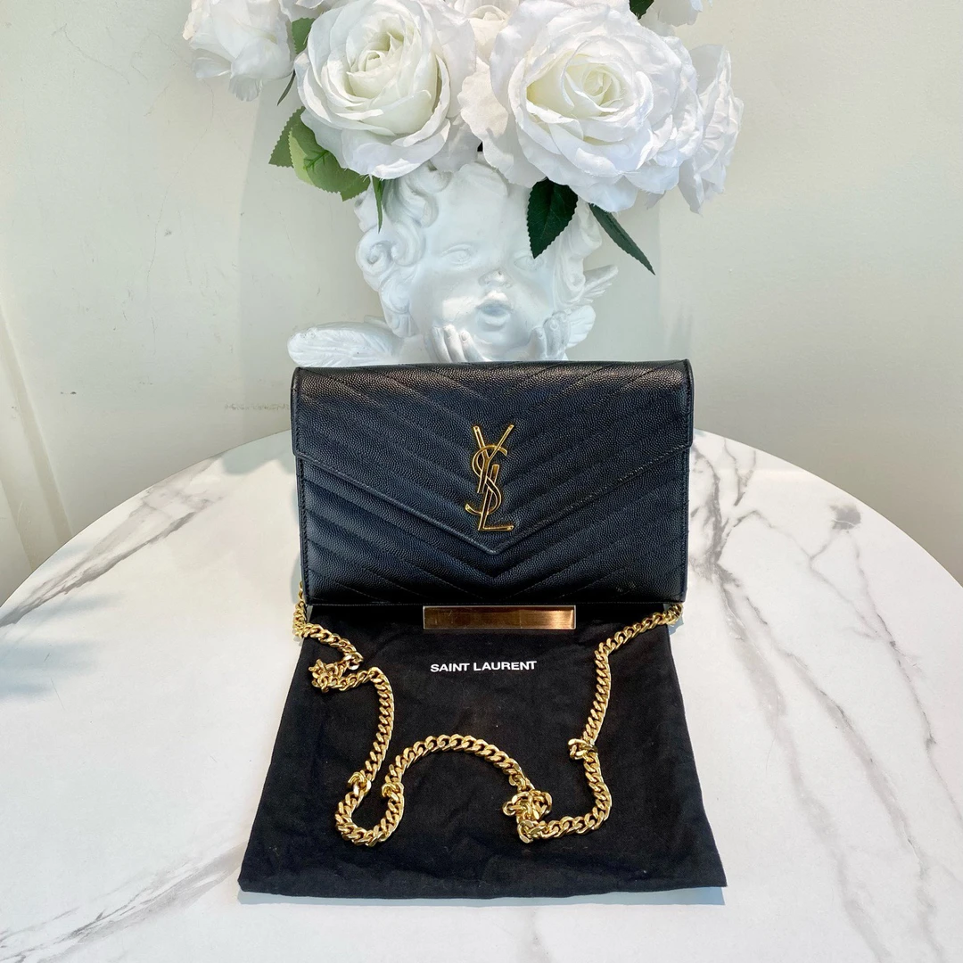 95新 YSL/圣罗兰 御古屋/55895/黑金鱼子酱信封woc