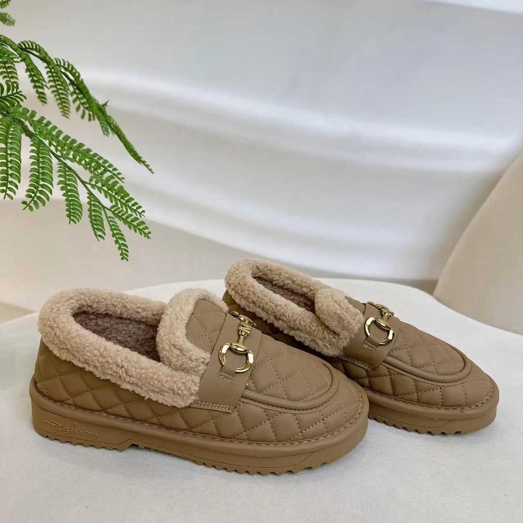 W8310-8女鞋乐福鞋女冬季新款一脚蹬鞋豆豆鞋外穿毛毛鞋子