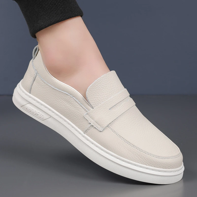 {头层牛皮}夏季男士皮鞋软皮透气不臭脚休闲鞋真皮一脚蹬豆豆男鞋