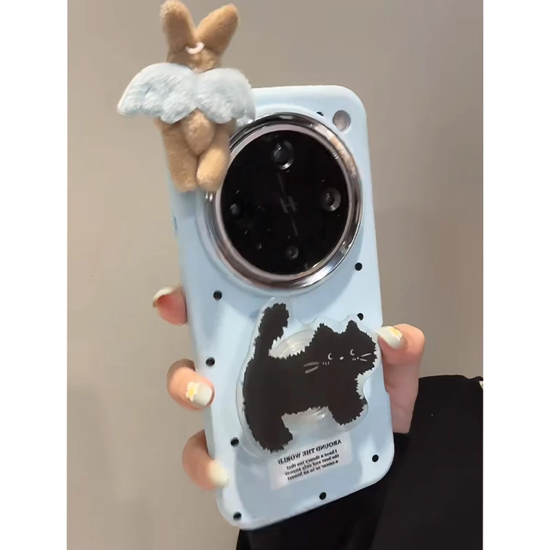 BANCA可爱黑猫支架适用iphone16/15小胖墩手机壳华为vivo小米oppo