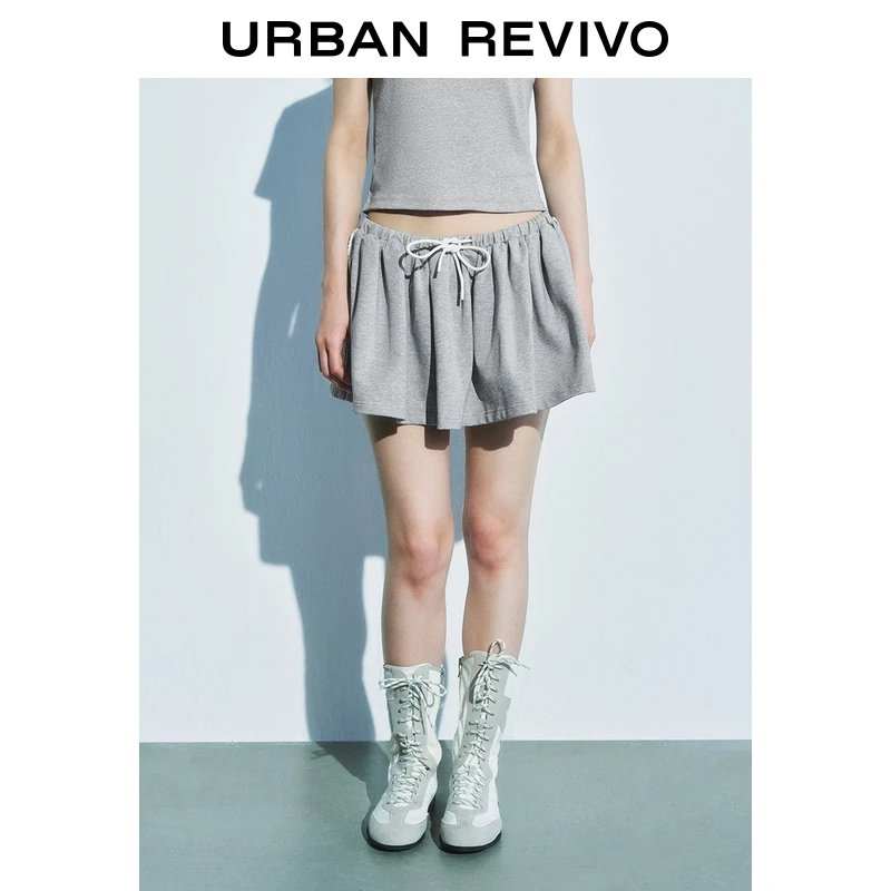 UR2025夏季新款女装时尚休闲格雷系拼接抽绳半裙UYL550056
