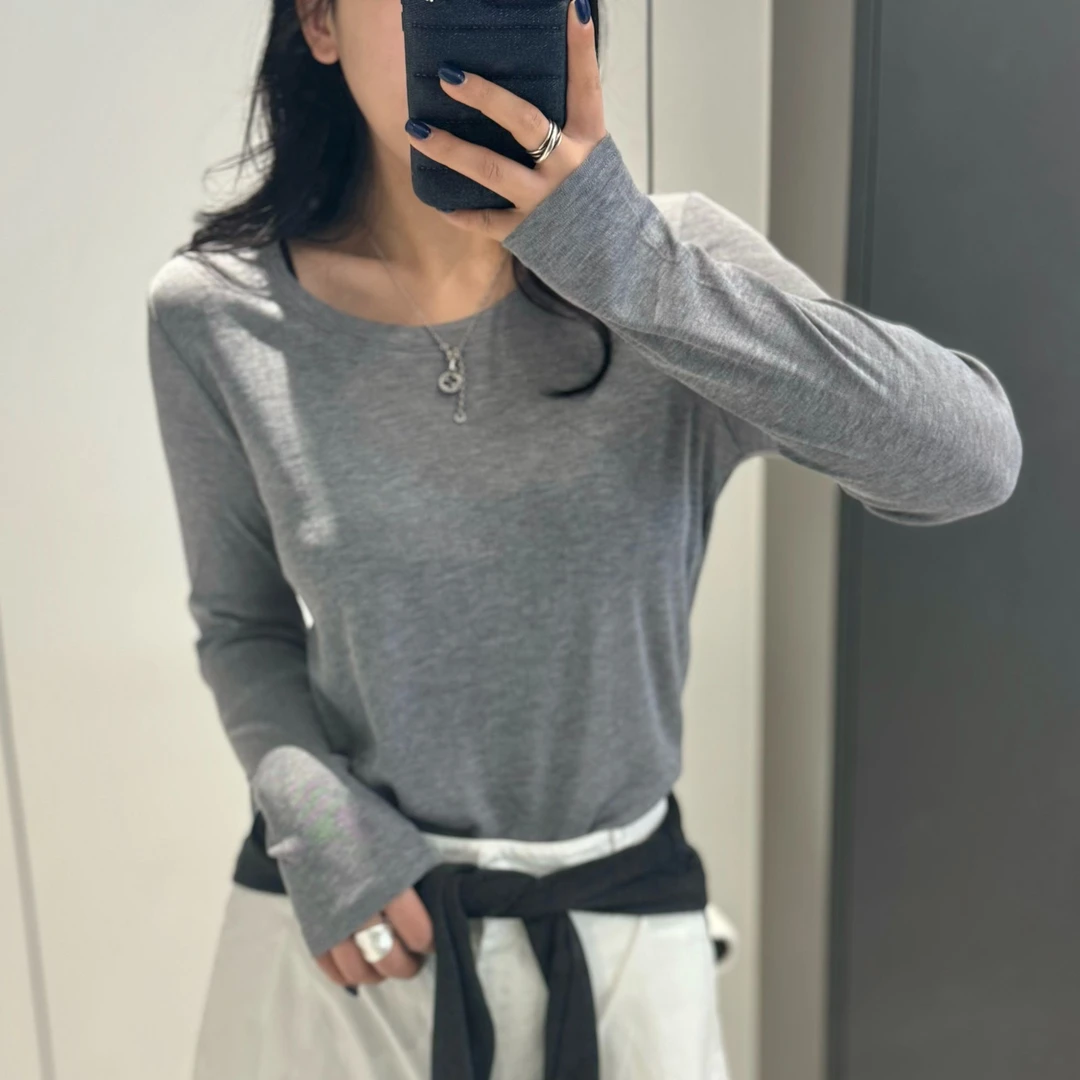 【糖堂】修身打底衫长袖光滑亲肤含羊绒面膜T百搭2556