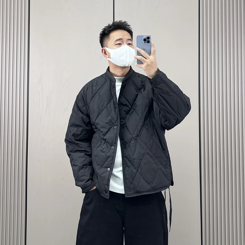 梅一天日系复古两面穿轻薄款菱形格羽绒服男冬季休闲宽松保暖外套