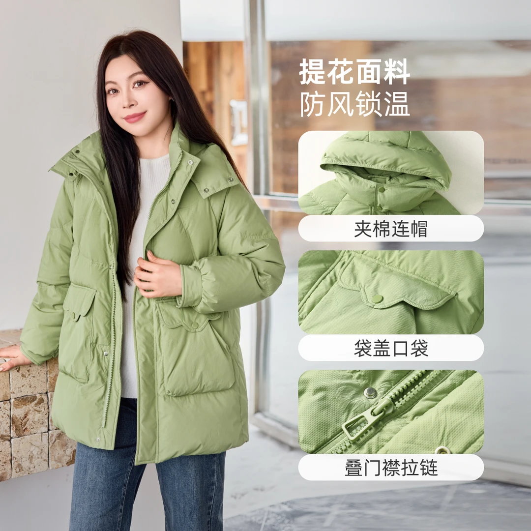 【奢感提花 连帽 90%白鸭绒】MsShe大码女装冬季羽绒服外套M2510085
