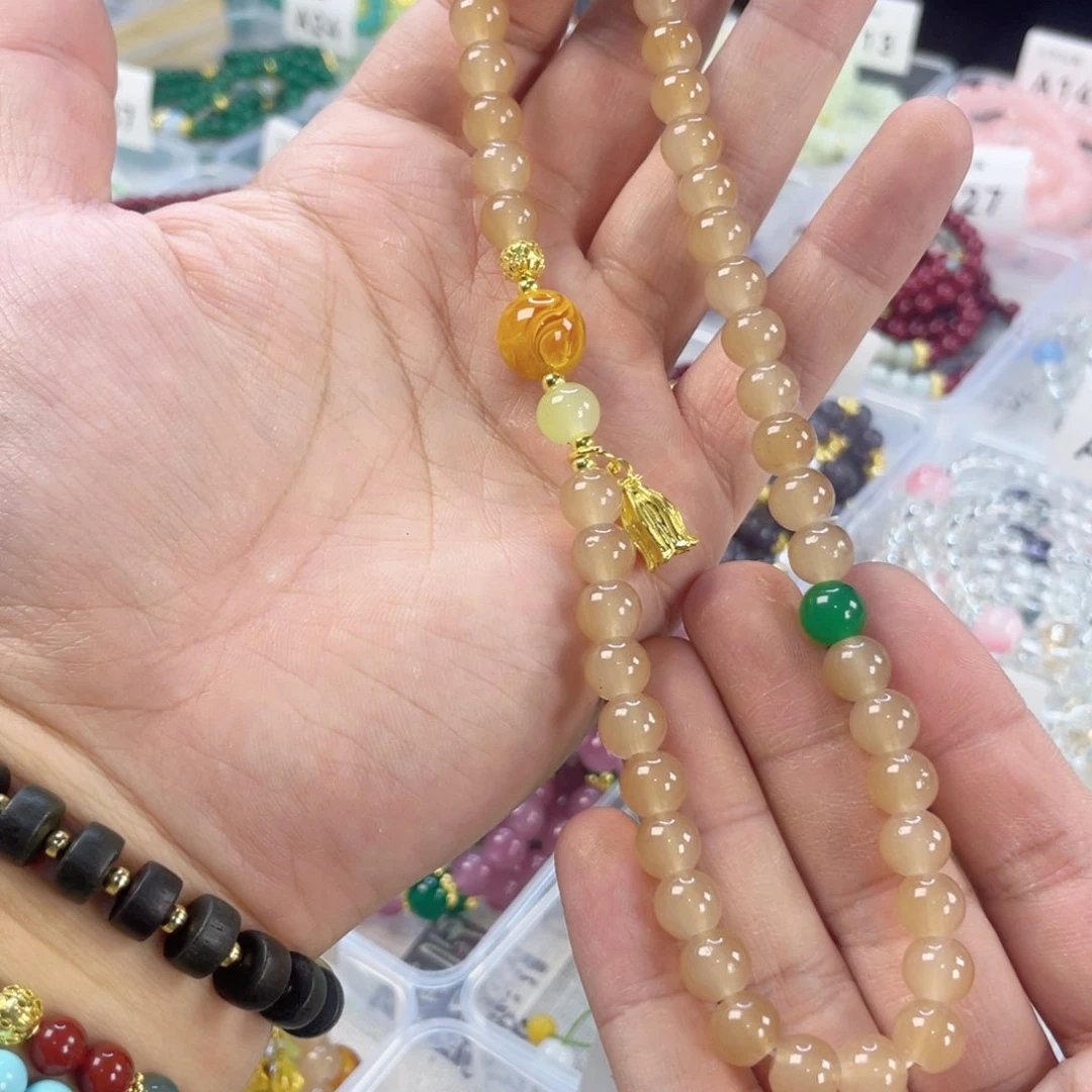 檀香紫檀（小叶紫檀）手串银S925镀金镶嵌