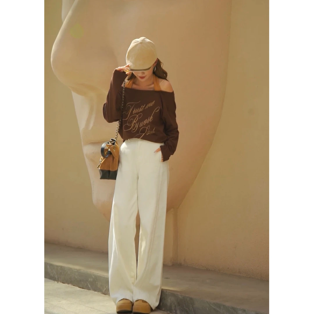 【糯米奥利奥】设计感休闲宽松气质洋气长袖挂脖T恤TZ1111