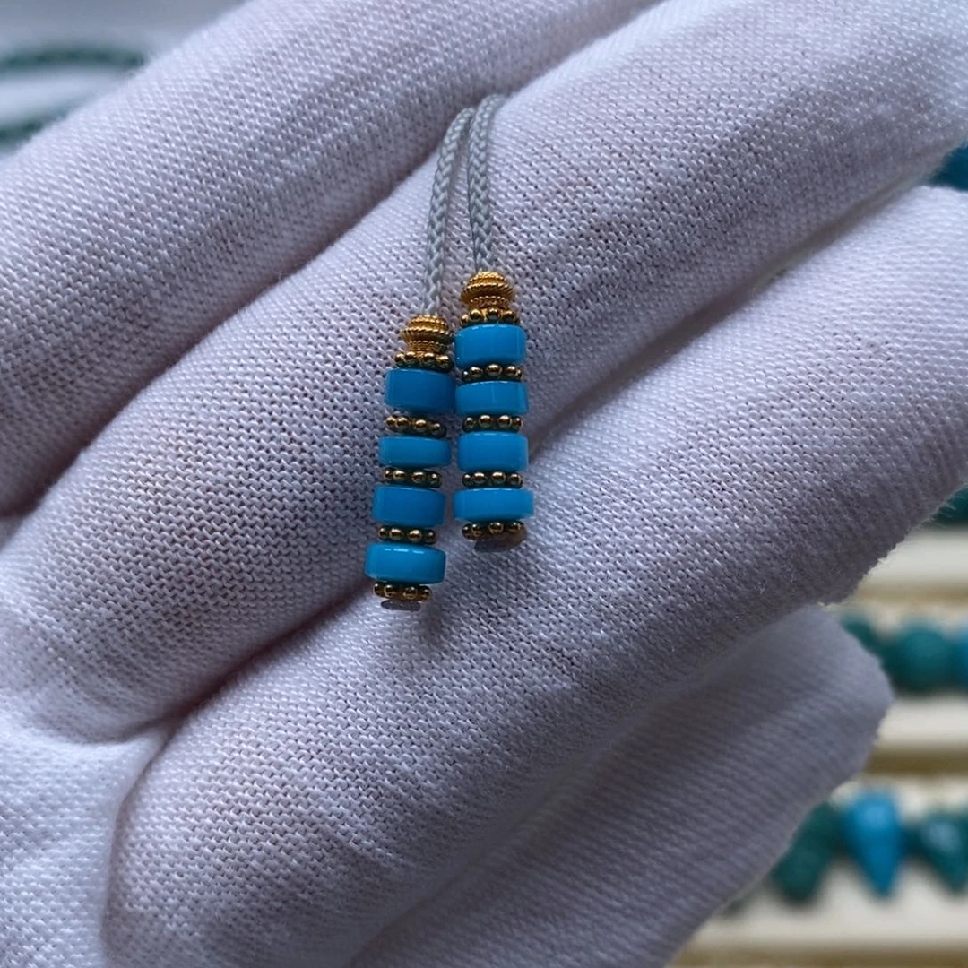 绿松石18K金镶嵌珠宝奇石弟子珠4mm