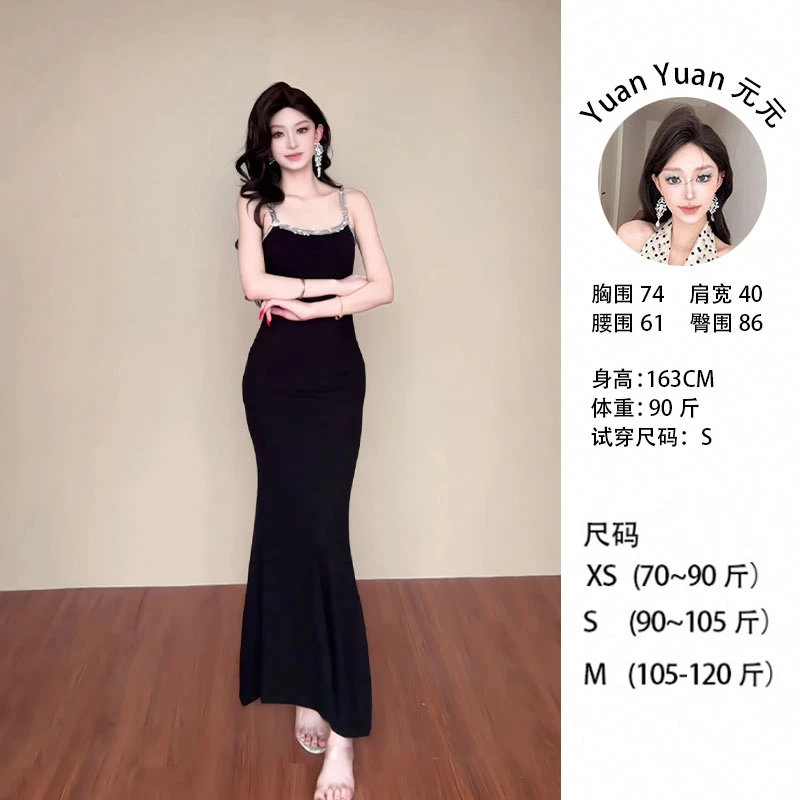 3176银亮片 0425【Yy】高级感亮片纯欲性感气质黑色包臀吊带连衣裙