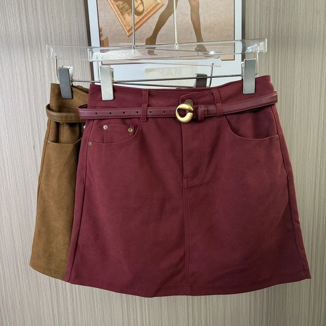 1147撤柜DS秋季纯色新款韩版复古半身裙高腰半裙A字女装显瘦短裙