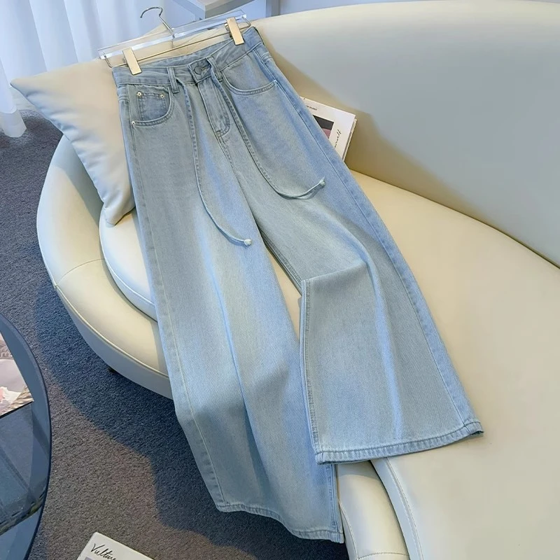 浅蓝色阔腿牛仔裤女2025新款夏季薄款时尚气质宽松显瘦百搭九分裤