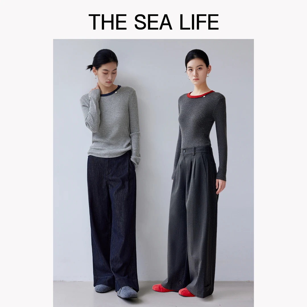 THESEALIFE欧海一生 撞色羊毛针织衫女2025秋季显瘦打底衫210173