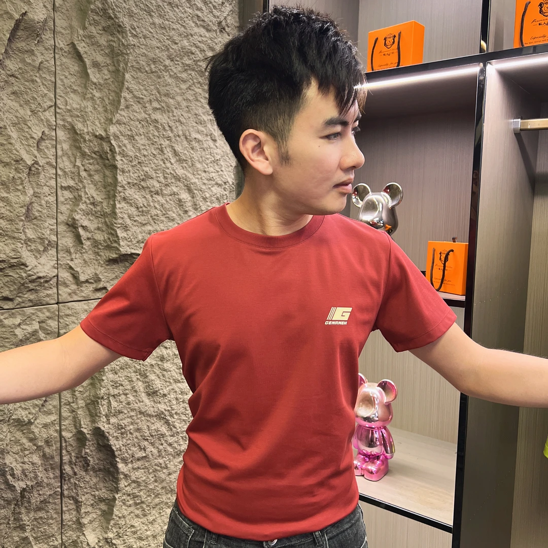 高端条纹压花t恤男夏季2025新款修身潮流时尚男士上衣-A6602#