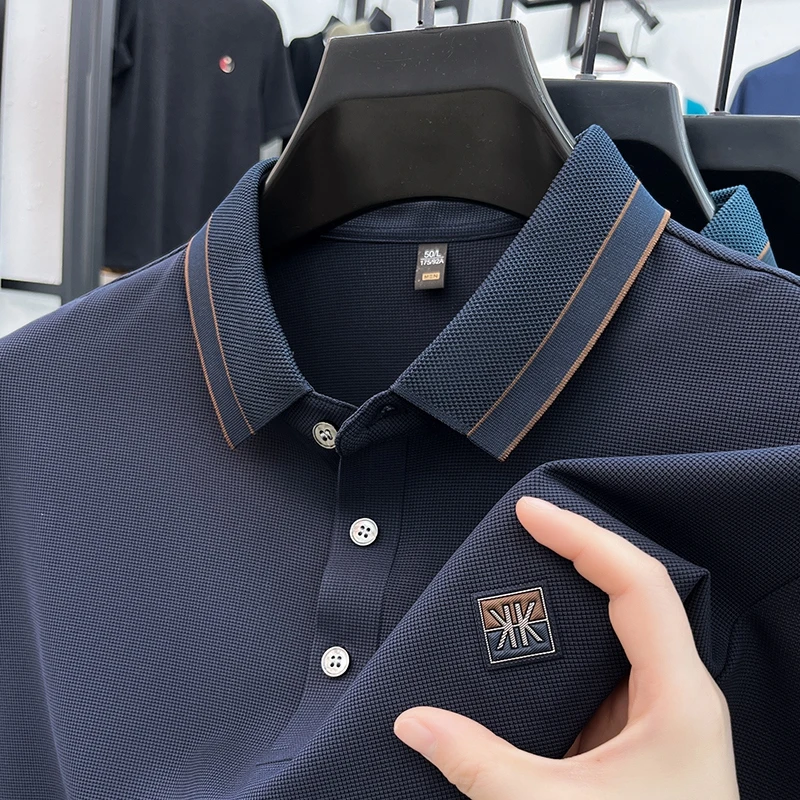 啄木鸟春秋季商务中年男士修身长袖翻领T恤高档舒适免烫无痕POLO