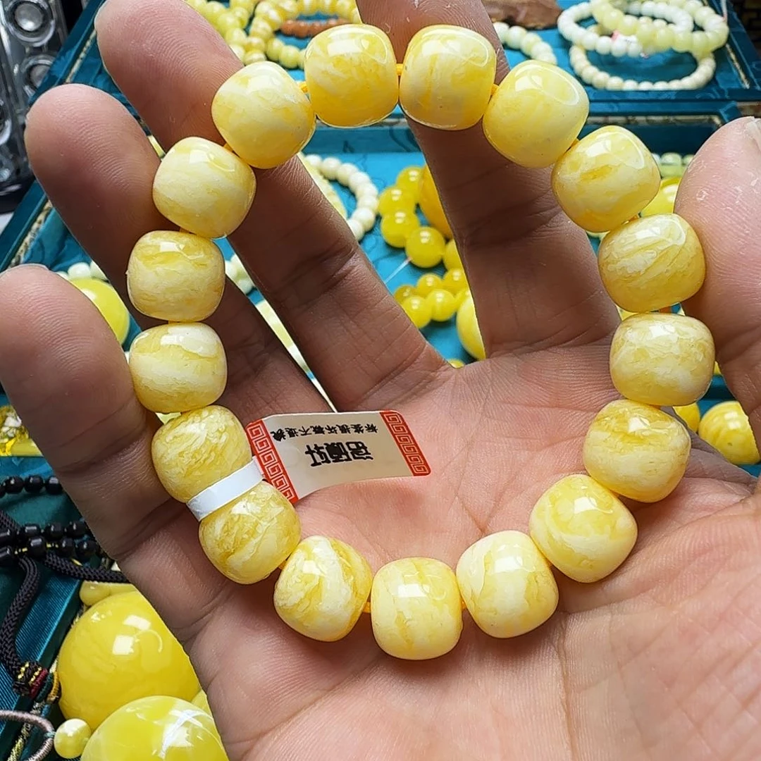 蜜蜡珠宝奇石未镶嵌焦皮同料橘白花虎皮13m老型单圈