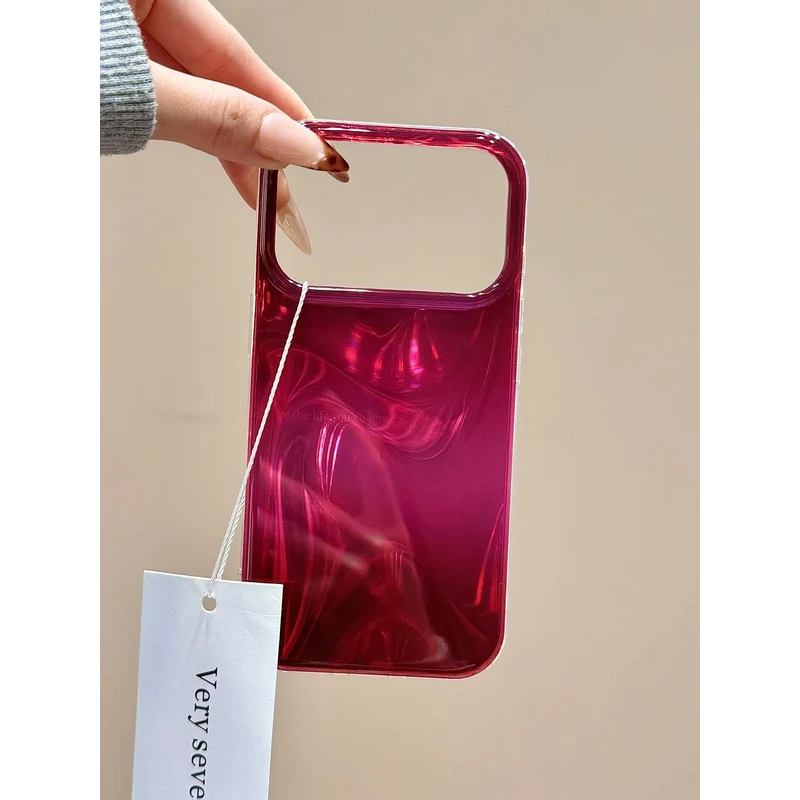 高级感ins风晕染玫红色水波纹适用苹果17promax手机壳15iphone16