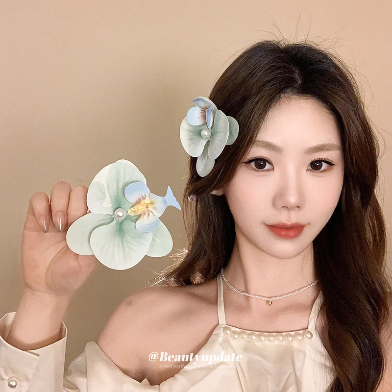 小清新花朵珍珠发夹时尚侧边刘海夹鸭嘴夹小众百搭高级感发饰头饰