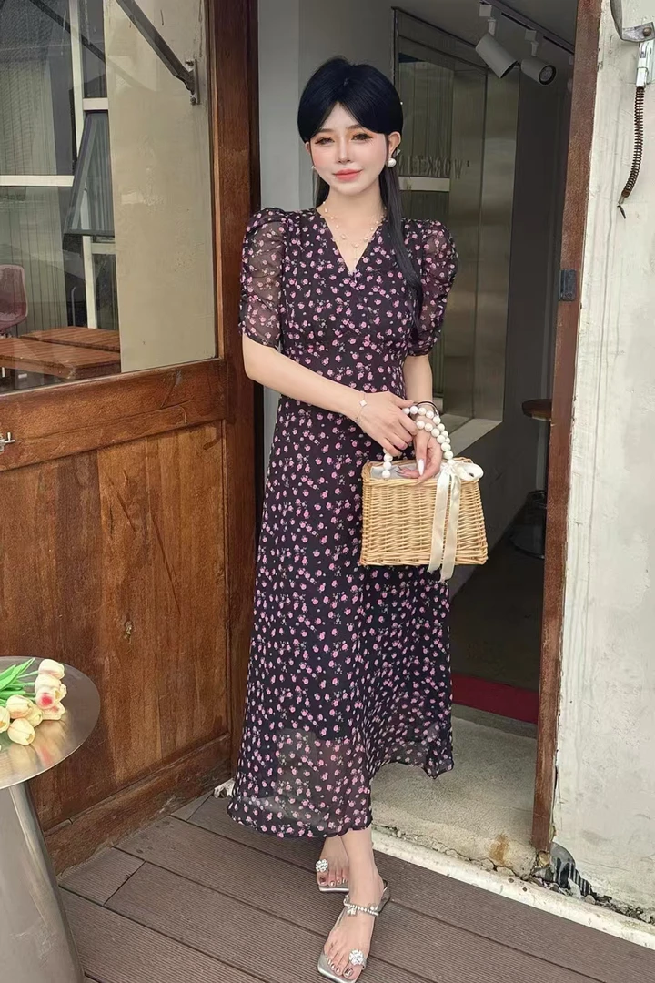 （王倩家严选）碎花修身雪纺连衣裙