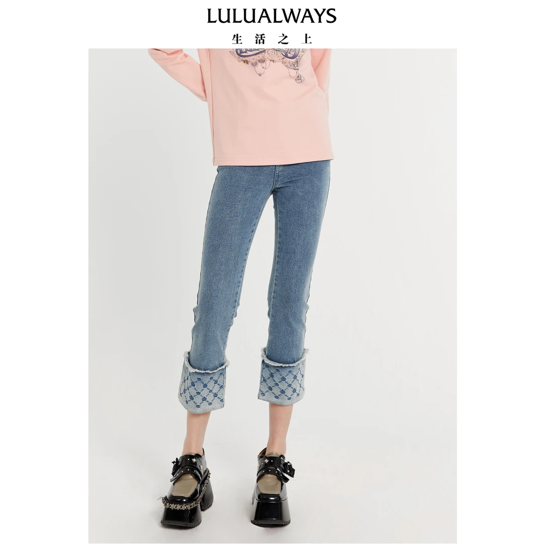 【蜜思仝粉丝专享】LULUALWAYS24春季新款翻边直筒裤牛仔裤