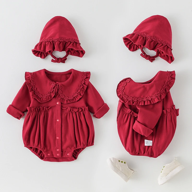 新生婴儿衣服秋装宝宝连体衣喜庆洋气满月百天礼服早秋三角哈衣春