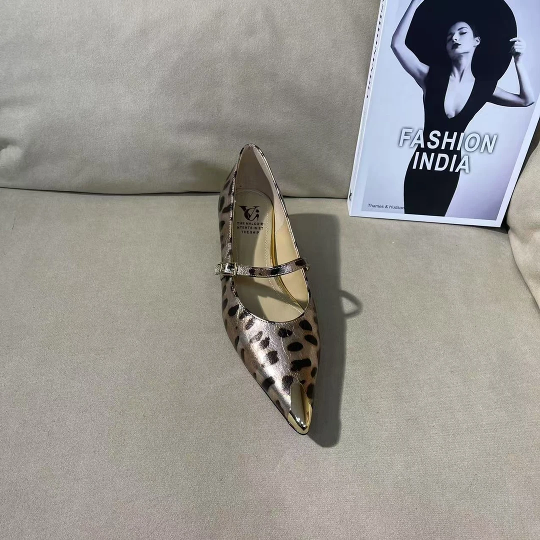 1058【丹桂】香槟色豹纹新款尖头低跟豹纹时尚浅口手工单鞋C【4cm】