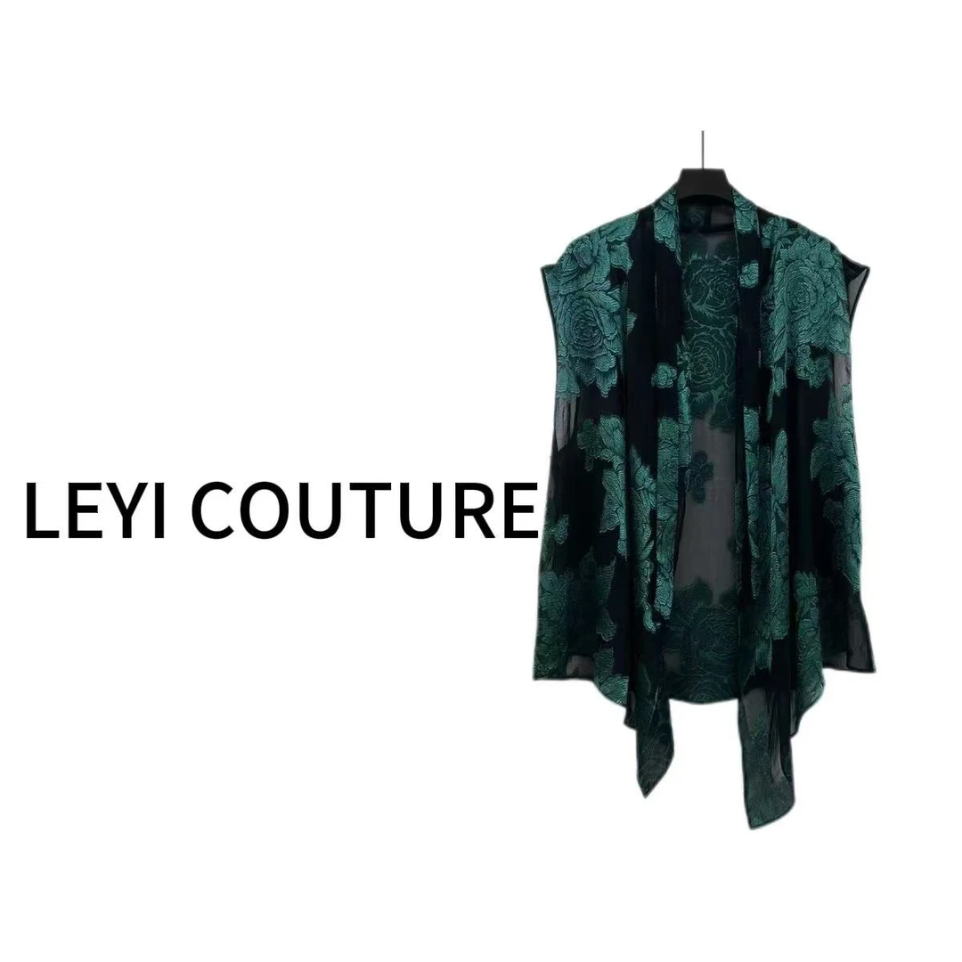 【 LEYI COUTURE】畑畑2025高端气质蕾丝印花背心外套