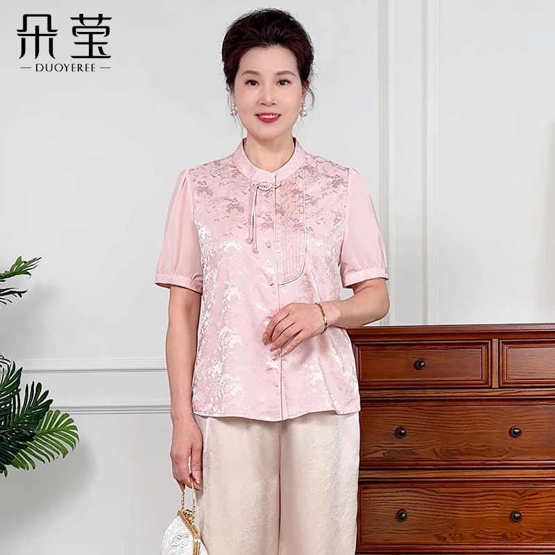 夏季新款时尚小衫短袖中老年套装妈妈装减龄40-50岁两件套25B-923