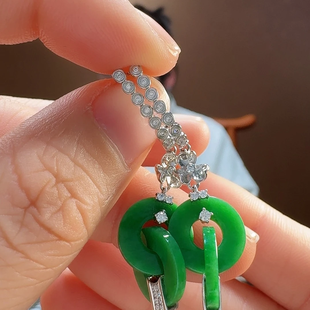 翡翠耳饰18K金镶嵌耳饰6