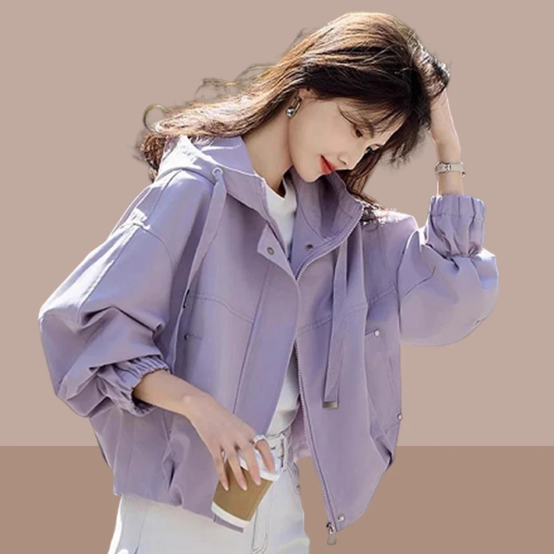 紫色外套女款爆款2026秋季新款百搭气质网红款休闲冲锋衣夹克开衫