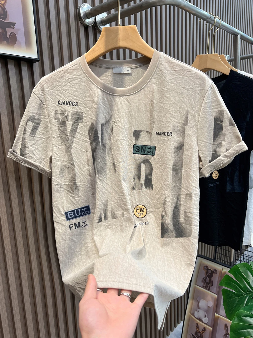 冰丝t恤男2025夏季新款印花凉感短袖体恤男士百搭高端半袖上衣服