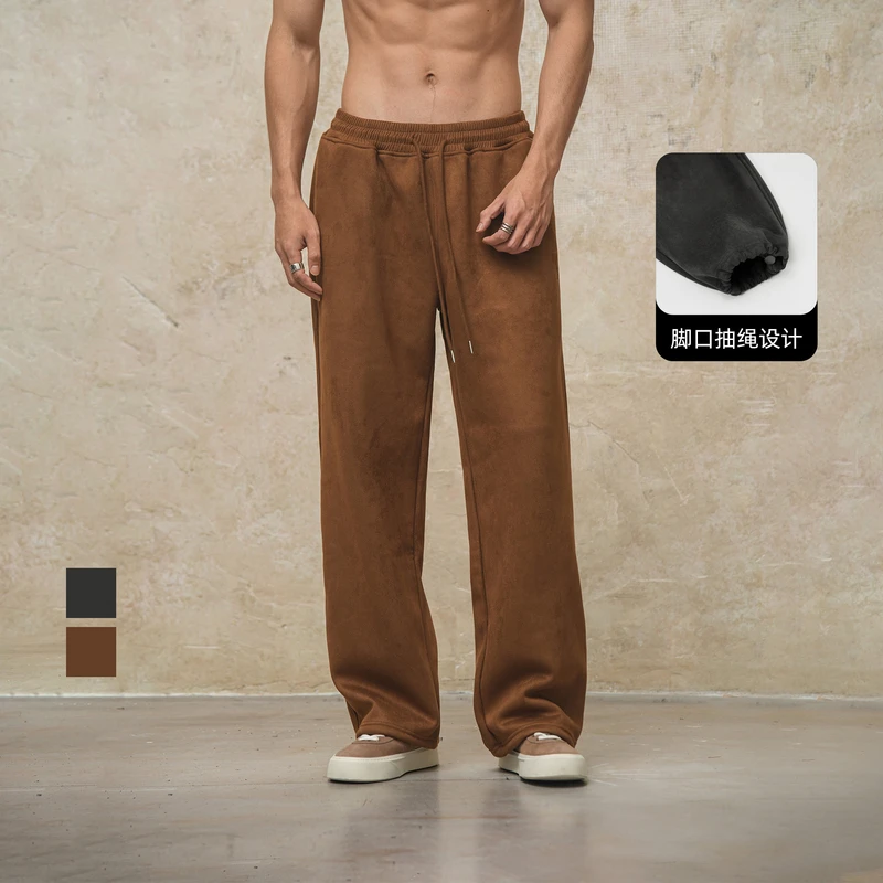 鹿家门宽松针织厚款长裤大码百搭复古直筒美式运动健身男士休闲裤