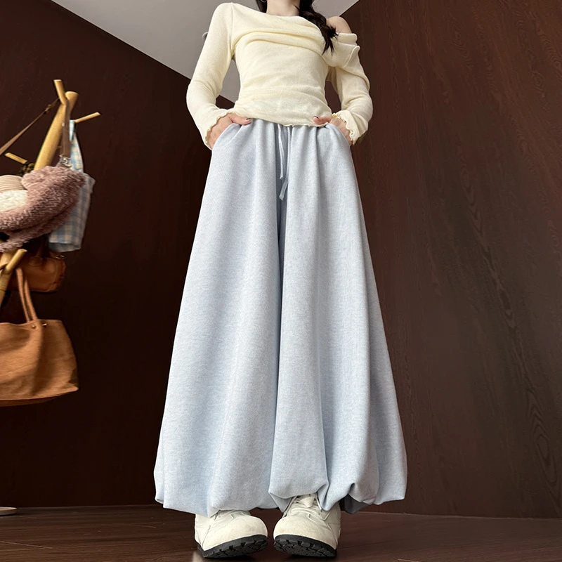 慵懒风百搭裙裤垂感爆款新款长裤显瘦宽松灯笼裤秋冬针织阔腿裤子